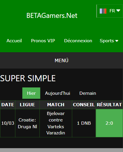 pari VIP gagné ticket